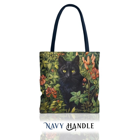 Black Cat Tote Bag - William Morris Inspired Shoulder Tote