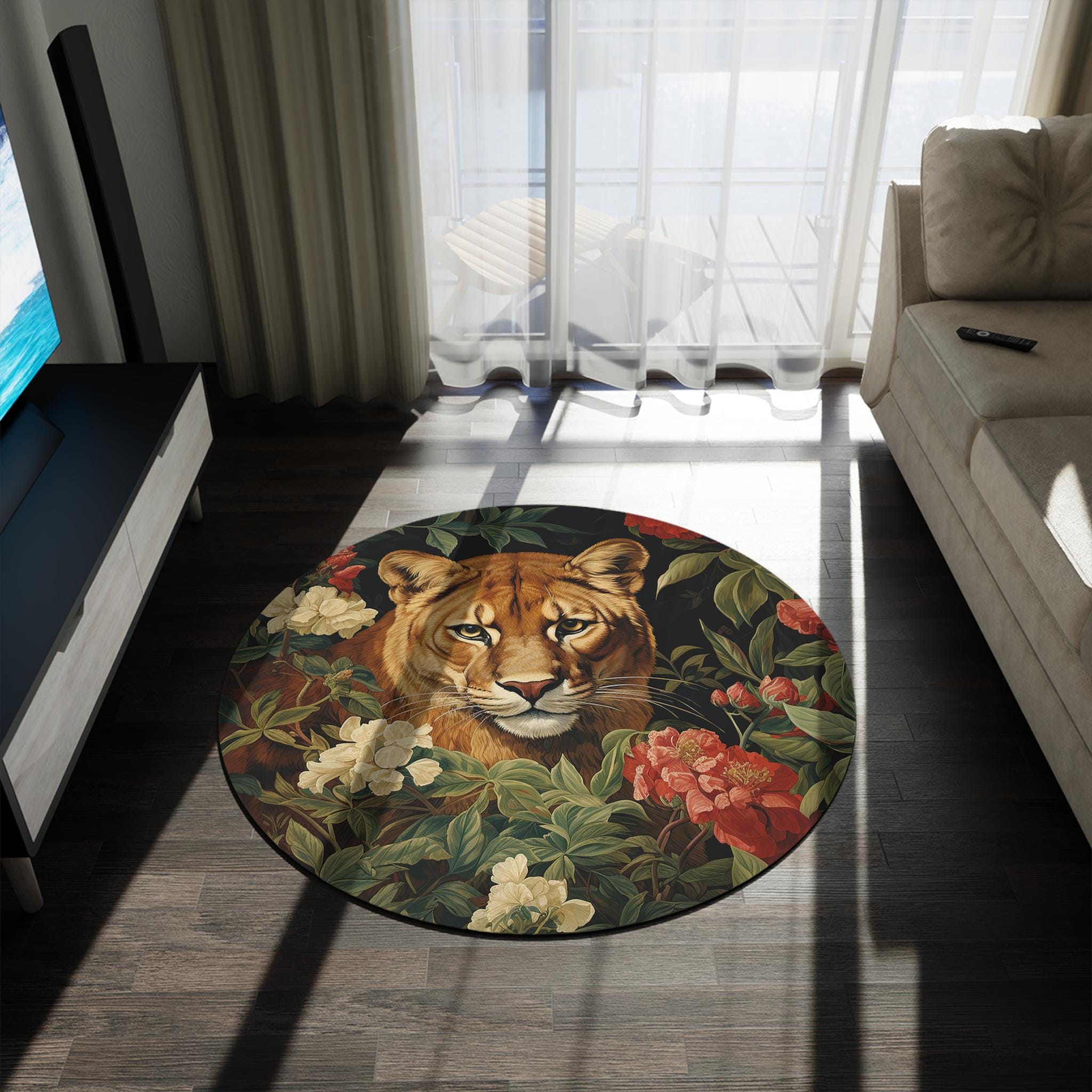 Puma Rug - William Morris Inspired Mountain Lion Mat, Vintage