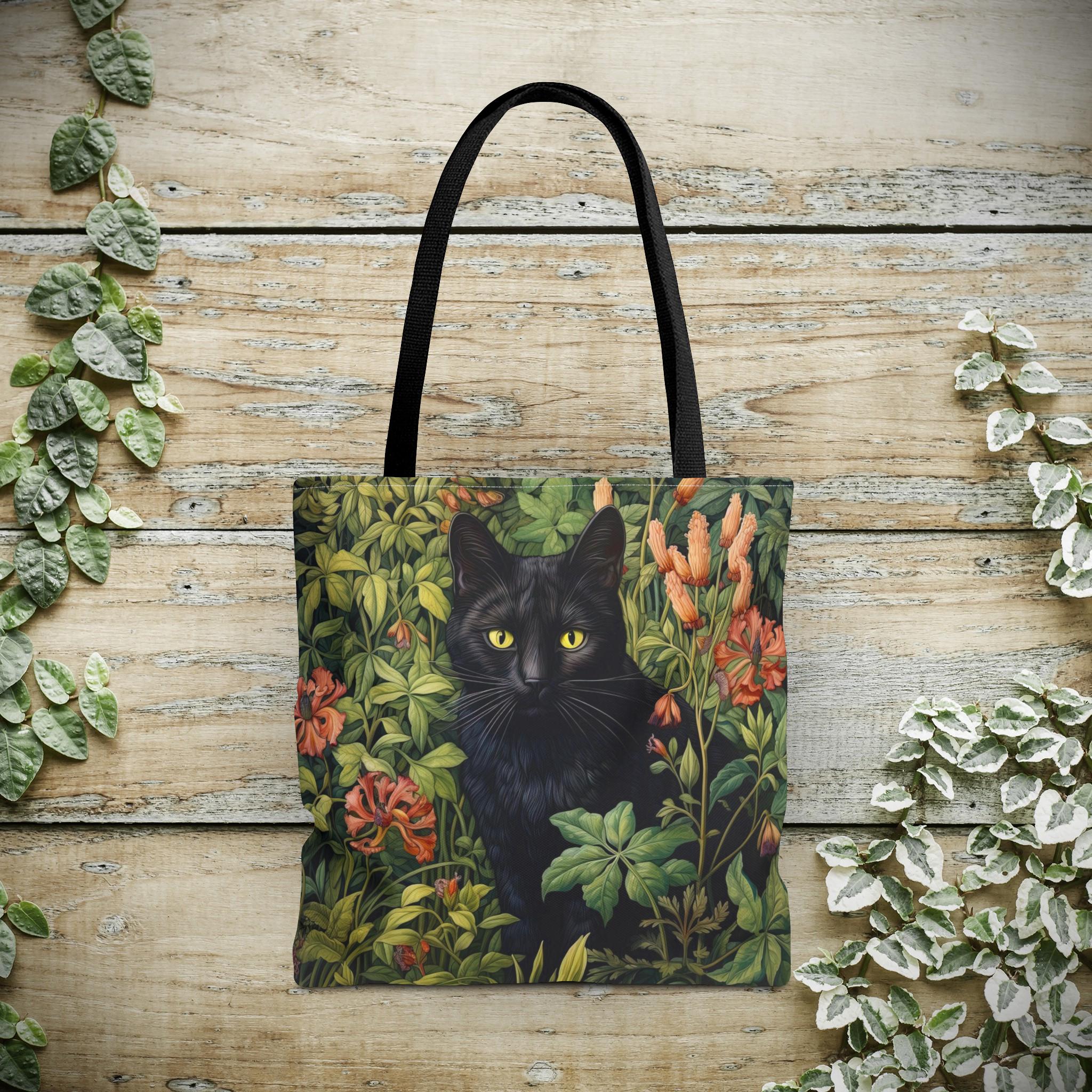 Black Cat Tote Bag - William Morris Inspired Shoulder Tote