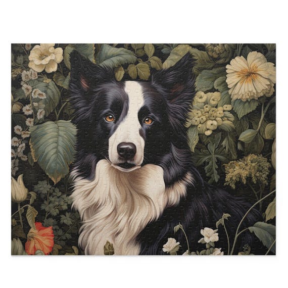 Border Collie Jigsaw Puzzle, William Morris Inspired Farm Sheep