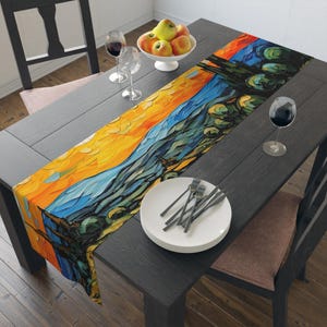 Vincent Van Gogh Table Runner Inspired, Post-Impressionism Dining Decor, Pointillism, Neo-Impressionist Table Runner #0392 AMSTRN