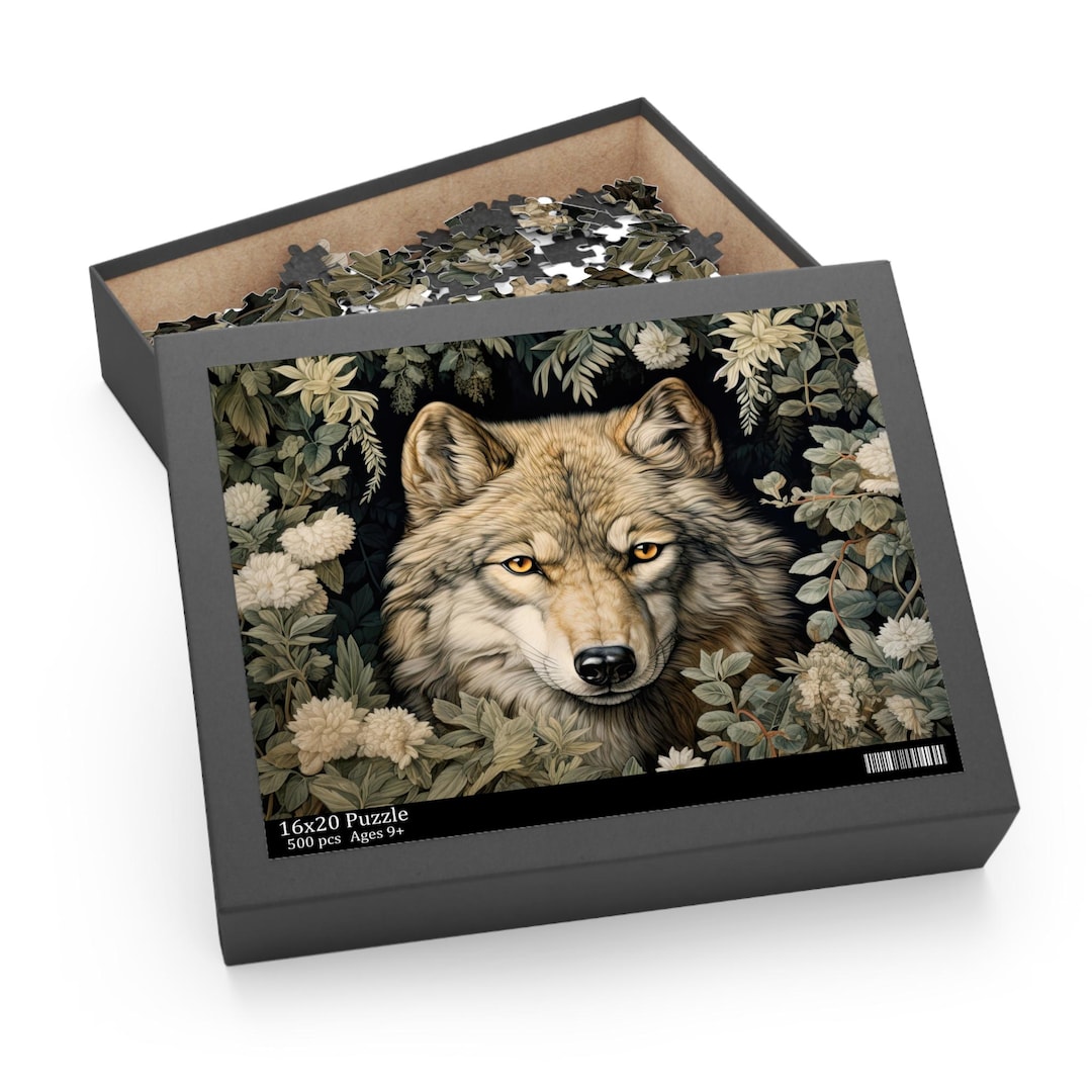 Wolf Jigsaw Puzzle, William Morris Inspired Timberwolf, Forestcore