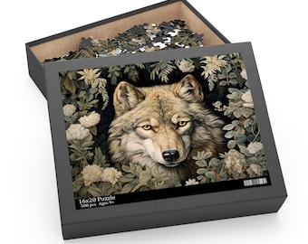 Wolf Jigsaw Puzzle, William Morris Inspired Timberwolf, Forestcore Game, Toyative Naturecore Home Toy, Power Animal #0176 WMAPZZ