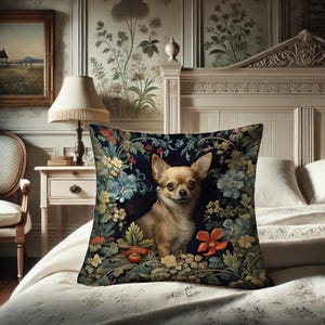 Chihuahua Pillow, William Morris Inspired Chi Dog, Victorian Tiny Chi Chi Mexican Dog Cushion, Countrycore Power Animal #0296 WMAPLW