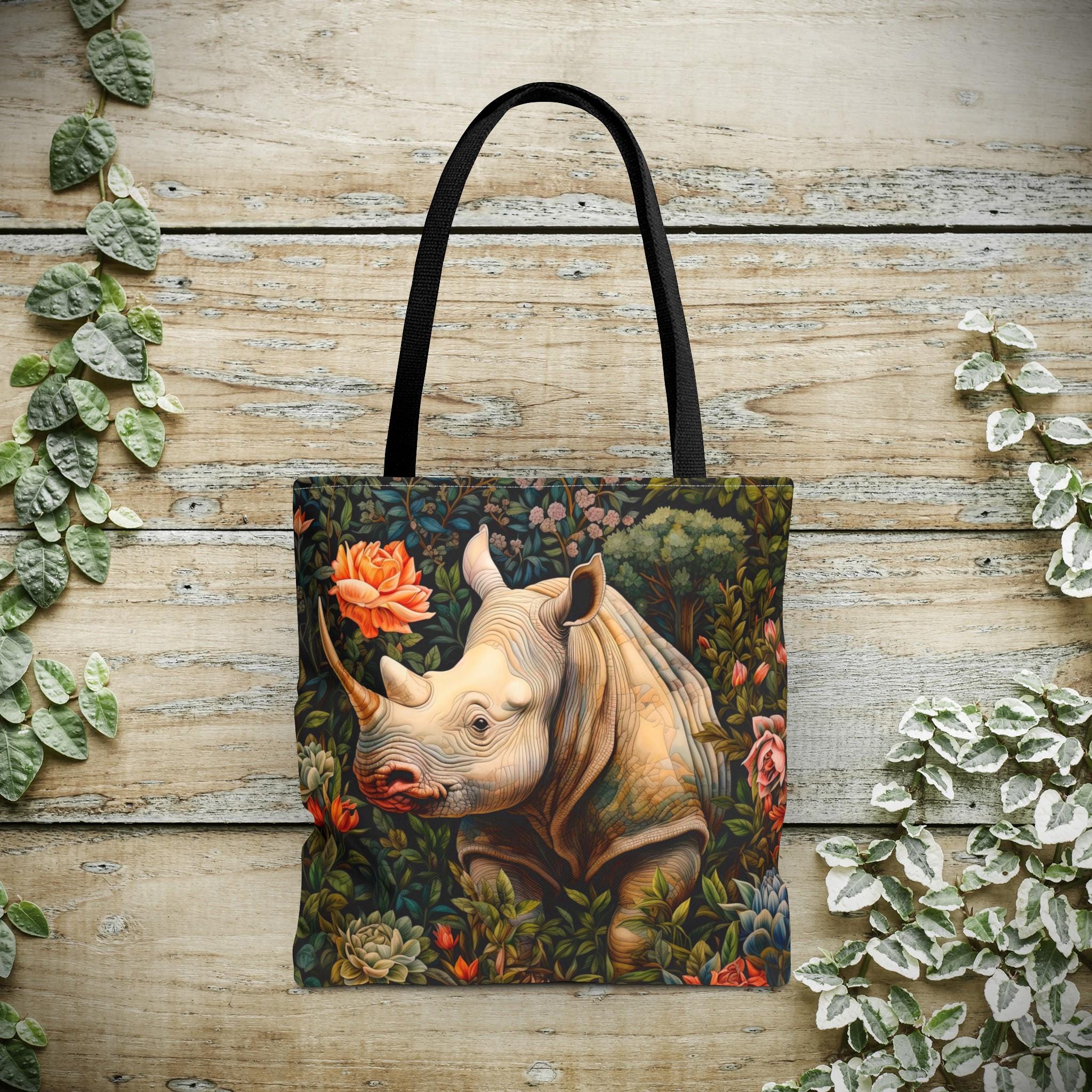 Rhinoceros Tote Bag - William Morris Inspired Shoulder Tote, Rhino