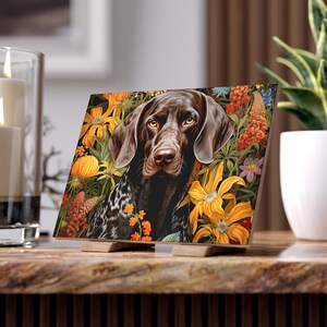 Piastrella in ceramica con cane da caccia - Targa in ceramica GSP ispirata a William Morris, totem animale retrò, stile cottagecore, romanticismo vittoriano n. 0316 WMACPT