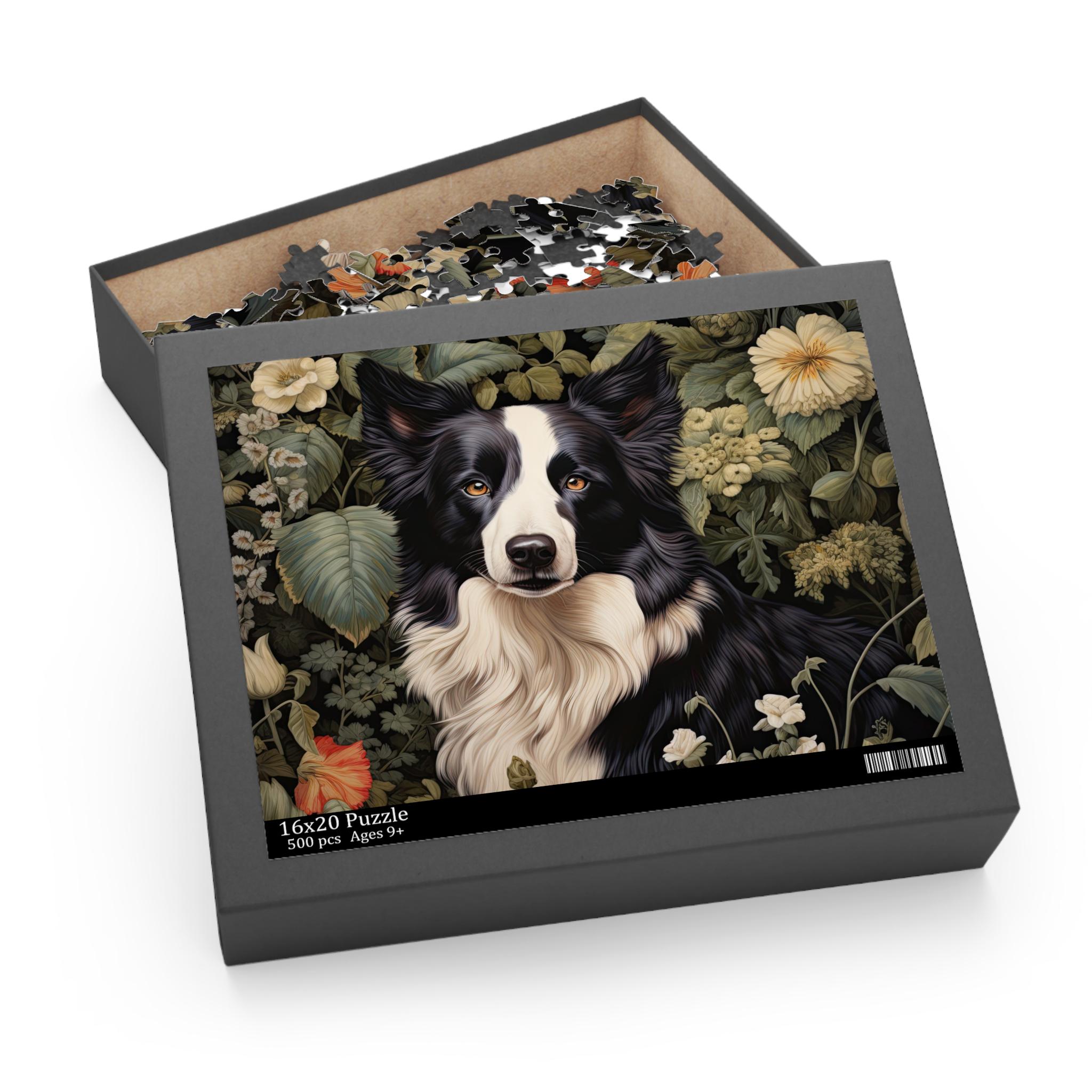 Border Collie Jigsaw Puzzle, William Morris Inspired Farm Sheep