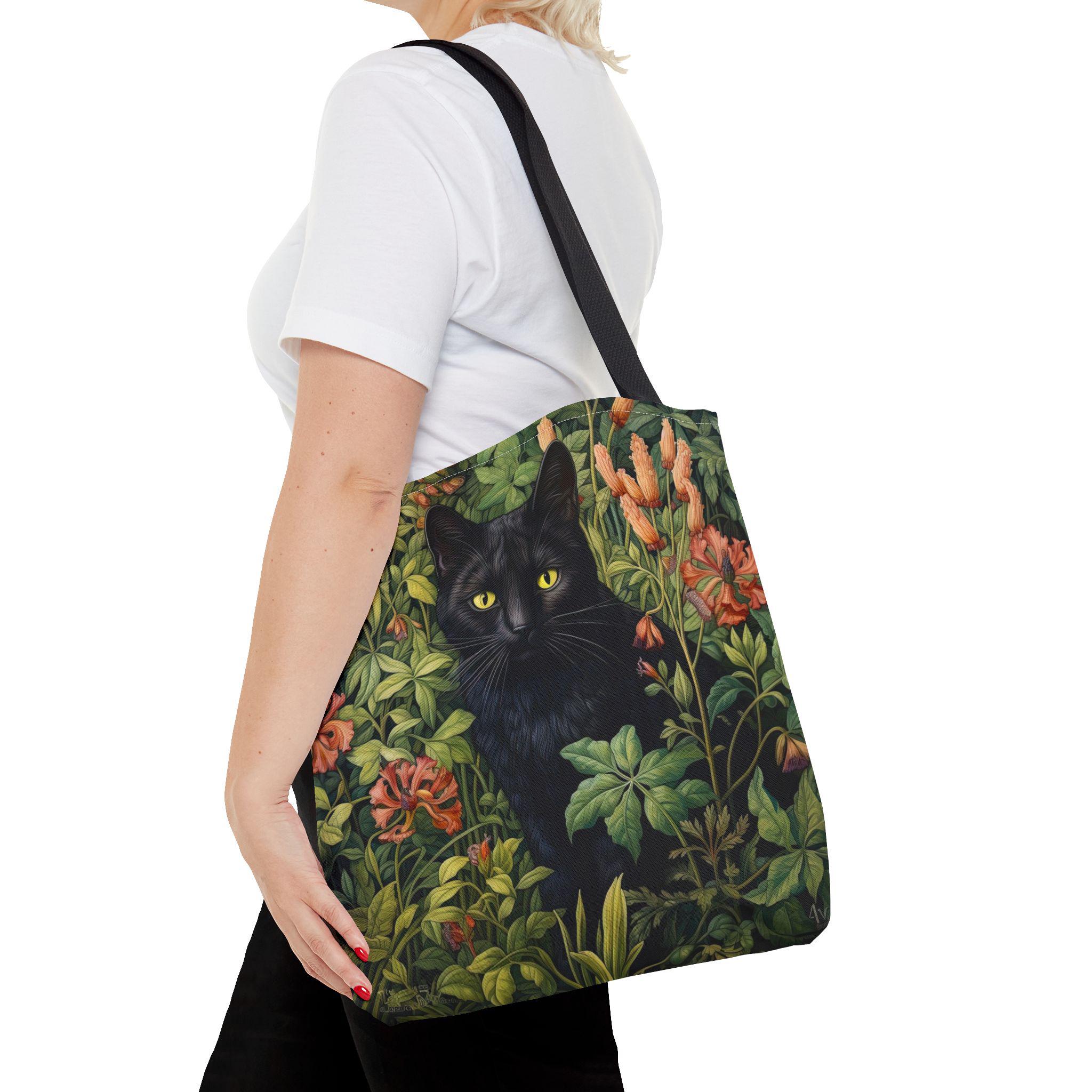 Black Cat Tote Bag - William Morris Inspired Shoulder Tote
