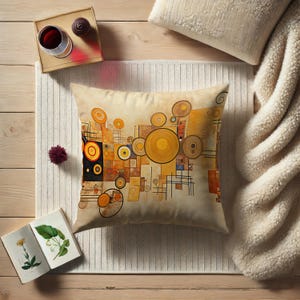 Vibrant Modern Art Pillow Inspired Gustav Klimt, Belle Epoque Home Accent, Golden Hues, Cozy Pillow Cover, Pillow with Filling #0351 AMSPLW