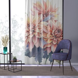 Dahlia Window Curtain - Dinnerplate Dahlia office curtain, vibrant floral pattern, rusticcore elegance, naturecore bloom. #0541 BFLWCT