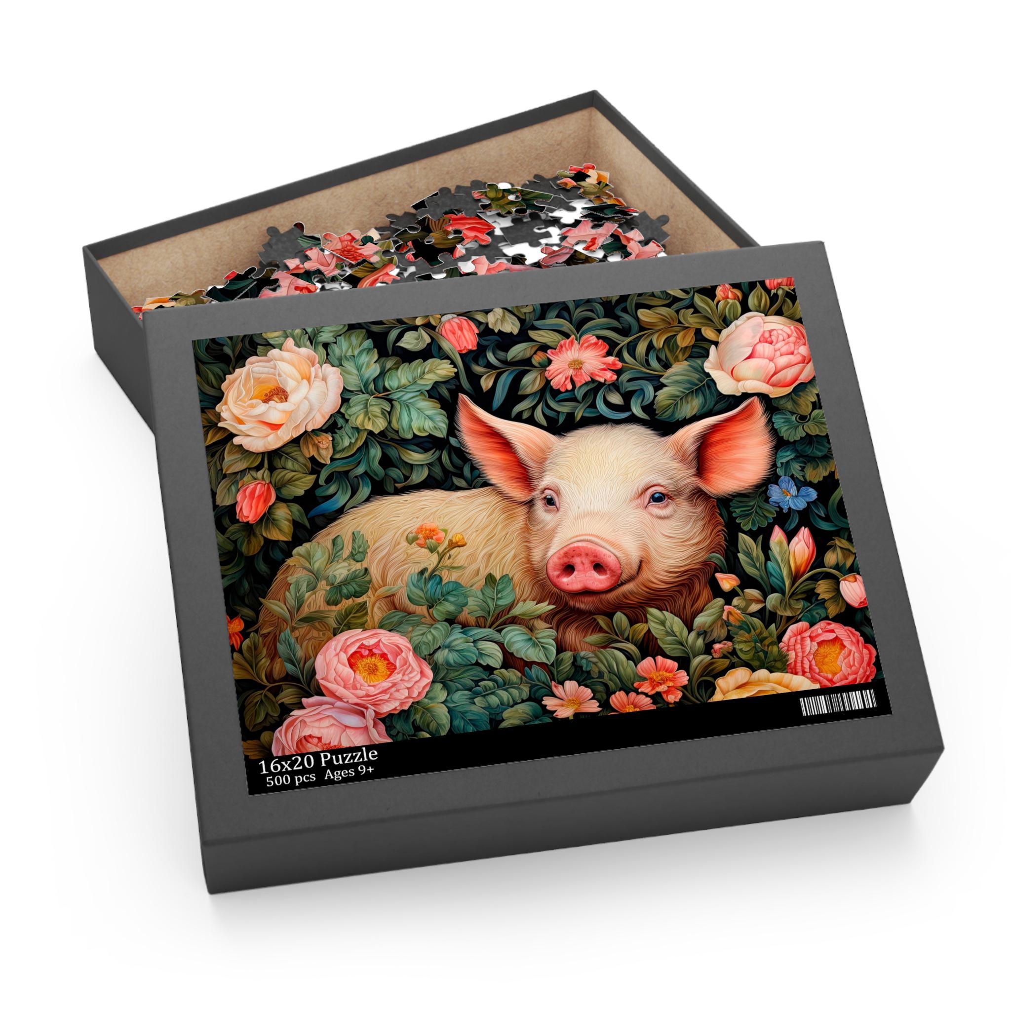 Pig Jigsaw Puzzle, William Morris Inspired Hog, Bloomcore Boar