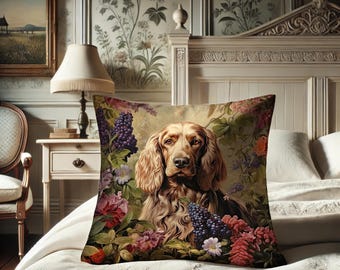 English Cocker Spaniel Pillow, William Morris Inspired Cocker Dog, Free-Spirited Cushion, Romantic Ornament, Power Animal #0305 WMAPLW