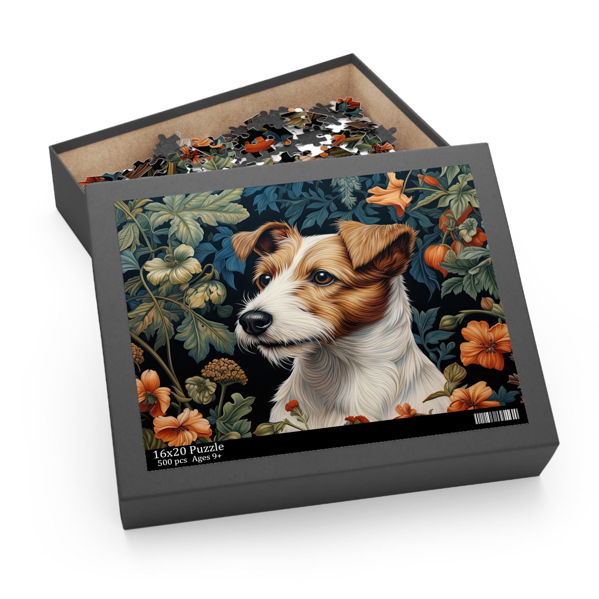 ジャック・ラッセル・テリアのジグソーパズル、ウィリアム・モリス風