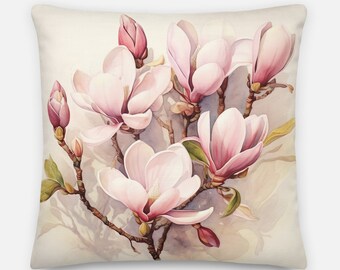 Magnolia #1 | Coussin illustré à l'esthétique rustique pour les amateurs de décoration intérieure | Oreiller magnolia du sud | Taille 2, rembourrage inclus