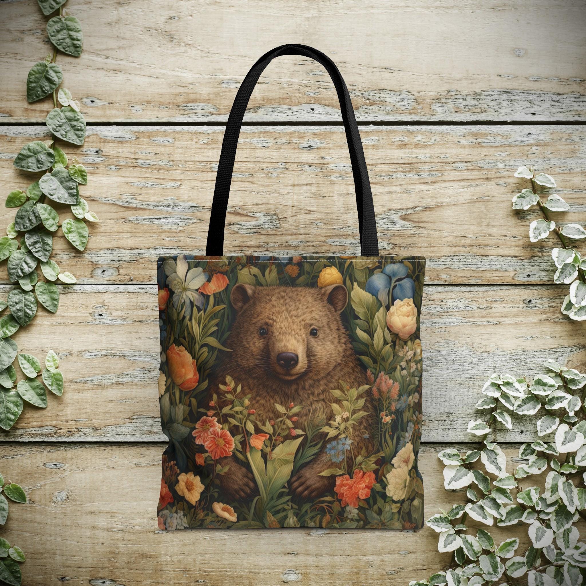 Wombat Tote Bag - William Morris Inspired Shoulder Tote, Australian Wildlife Lovers, Wombat Bloomcore Handbag #0274 WMABAG1TOT