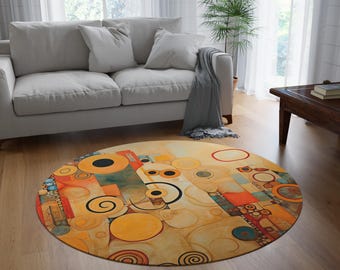 Throw Rug Inspired By Gustav Klimt, Symbolism Carpet, Round Dining Room Rug, Art Nouveau Mat, Vienna Secession Touch #0349 AMSRUG