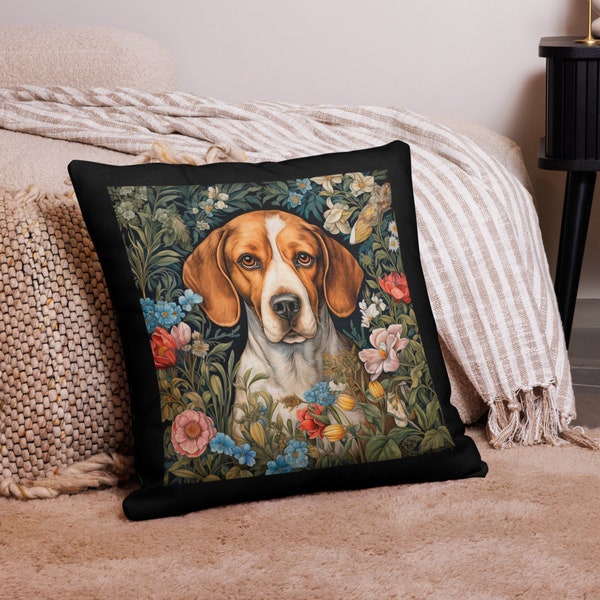 Oreiller Beagle - Curiosité et compagnie, William Morris, coussin Dogcore, conception de maison de lévrier de rêve, cadeau pour propriétaires de chien - INSERT INCLUS