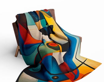 Manta de sherpa inspirada en Kandinski, cálida colcha con pintura abstracta, acogedora manta de estilo expresionista Kandinsky n.° 0383 AMSBLK