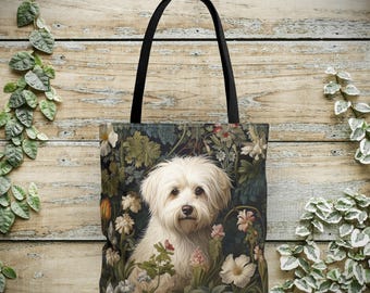 Maltese Tote Bag - William Morris Inspired Shoulder Tote, Havanese Handbag, Eco Friendly, Bichon Dog Lovers Gift #0330 WMABAG1TOT
