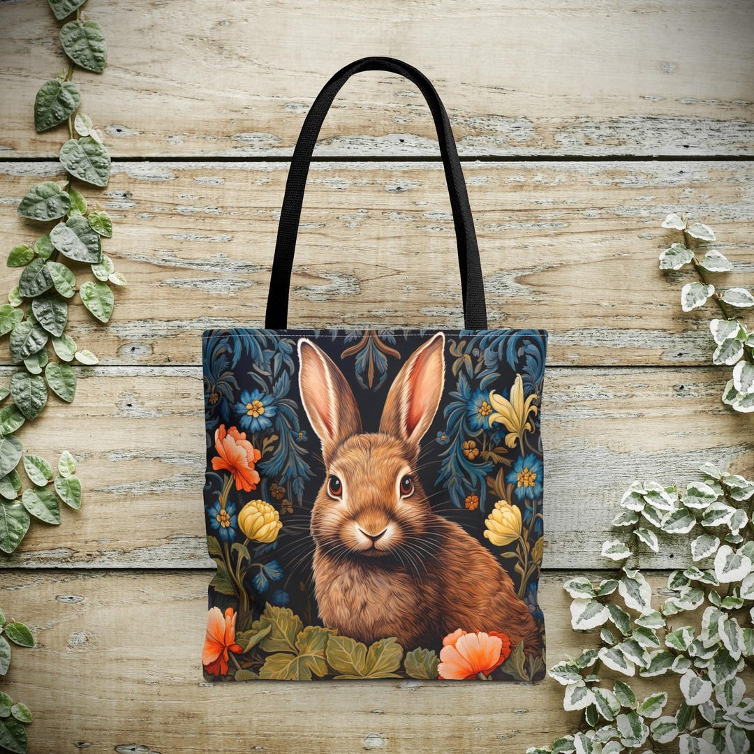 Rabbit Tote Bag William Morris Inspired Shoulder Tote, Tapestry Hare  Handbag, Countrycore Bunny, Forestcore Gift #0115 WMABAG1TOT