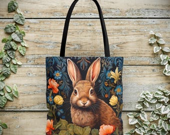 Bolso de mano con diseño de conejo - Bolso de hombro inspirado en William Morris, bolso de mano con diseño de liebre, conejito Countrycore, regalo Forestcore n.° 0115 WMABAG1TOT