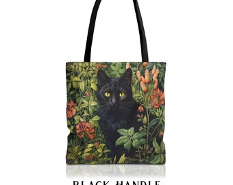 Black Cat Tote Bag - William Morris Inspired Shoulder Tote