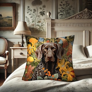 Deutsch Kurzhaar Kissen, William Morris Inspirierter GSP Hund, Deutsch Kurzhaar Kissen, Fairycore Home, Krafttier #0316 WMAPLW