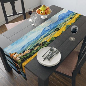 Impressionist Table Runner Inspired by Van Gogh, Pointillism Modern Art, Neo-Impressionist Landscape Table Runner, Van Gogh #0394 AMSTRN