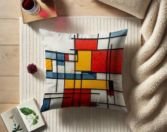 Abstract Pillow Inspired Piet Mondrian, Expressionist Modernism, Artistic Gift, Colorful Pillow Slip, Pillow with Padding #0377 AMSPLW