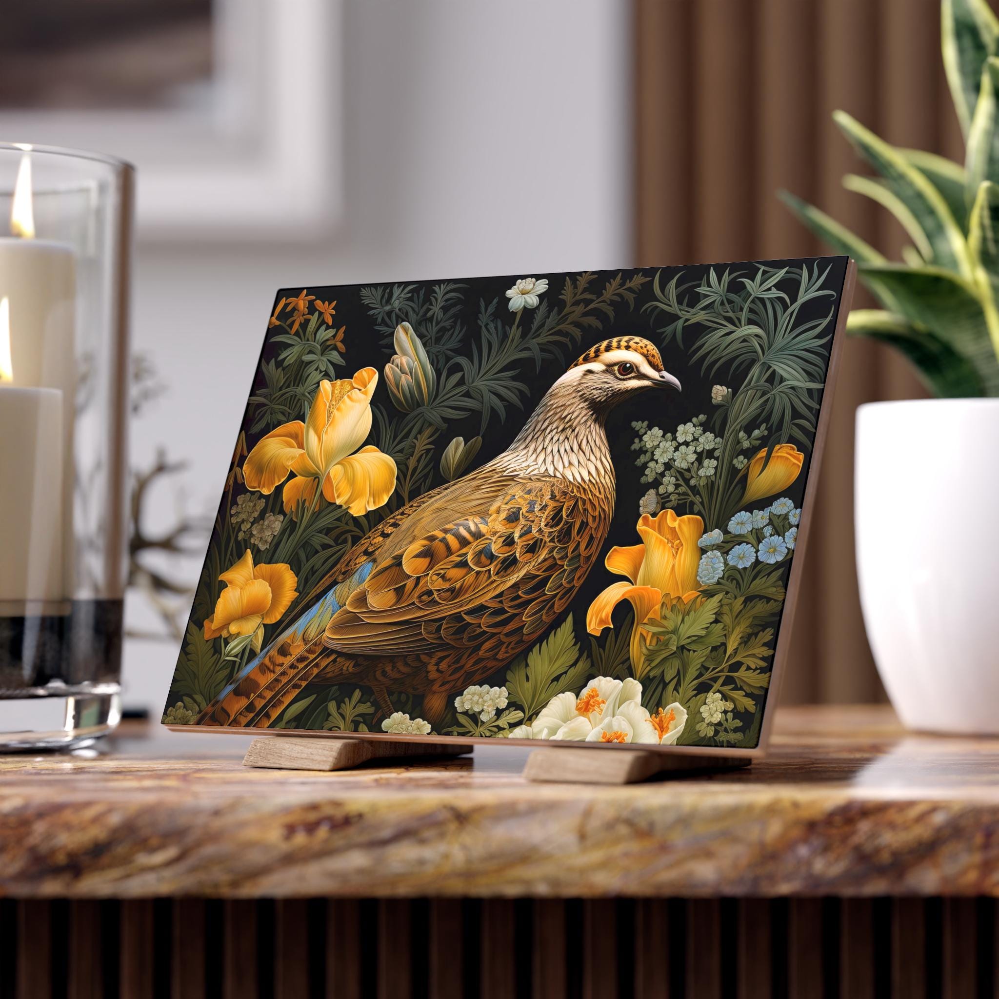 Quail Ceramic Tile - William Morris Inspired Quail Ceramic Plaque