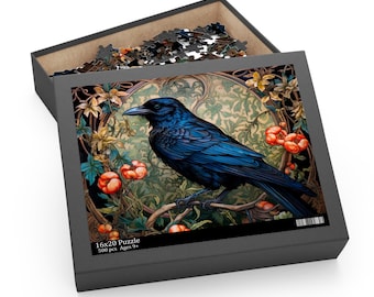 Crow Jigsaw Puzzle, William Morris Inspired Raven, Gothicore