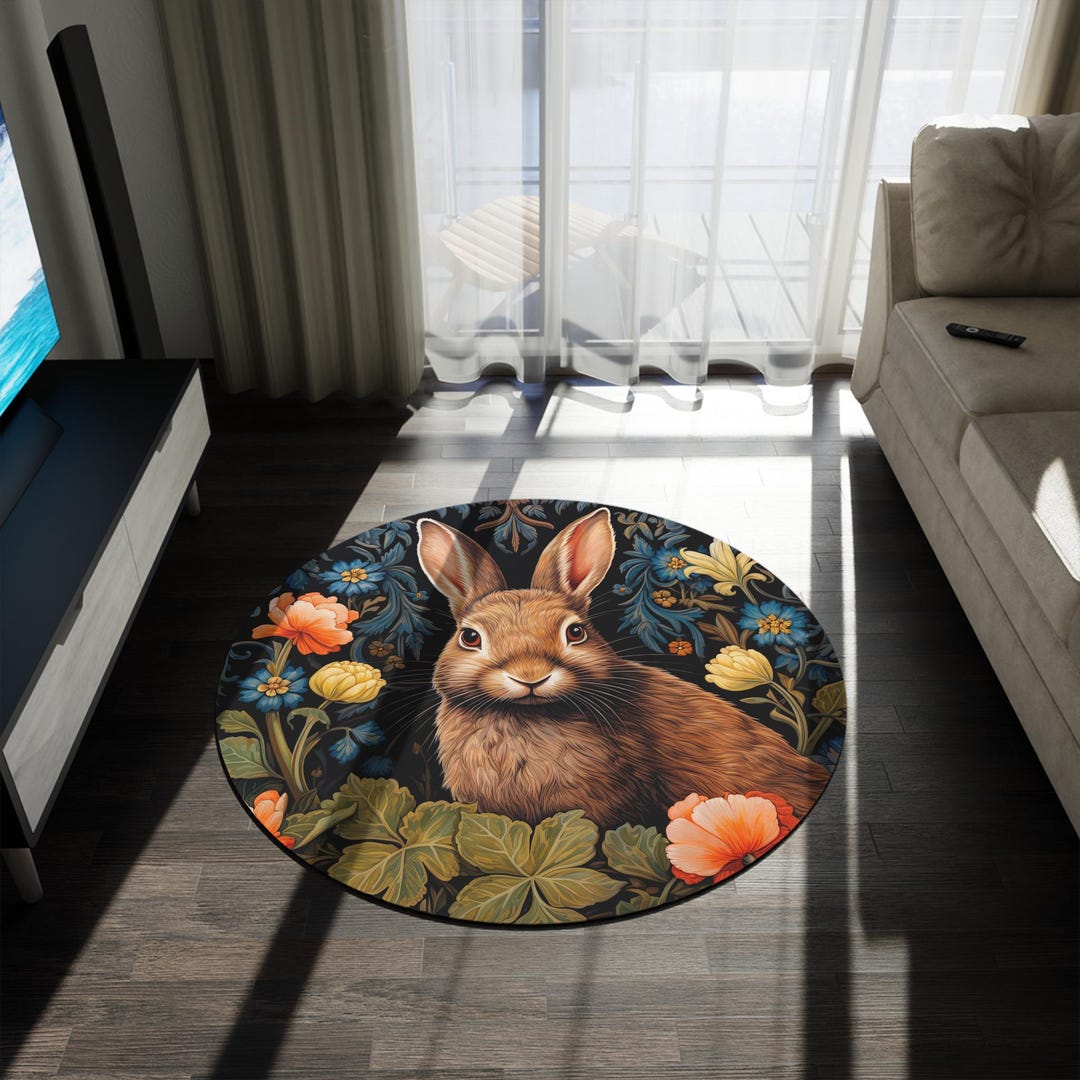 Rabbit Rug - William Morris Inspired Bunny Floor Covering, Wildlife ...
