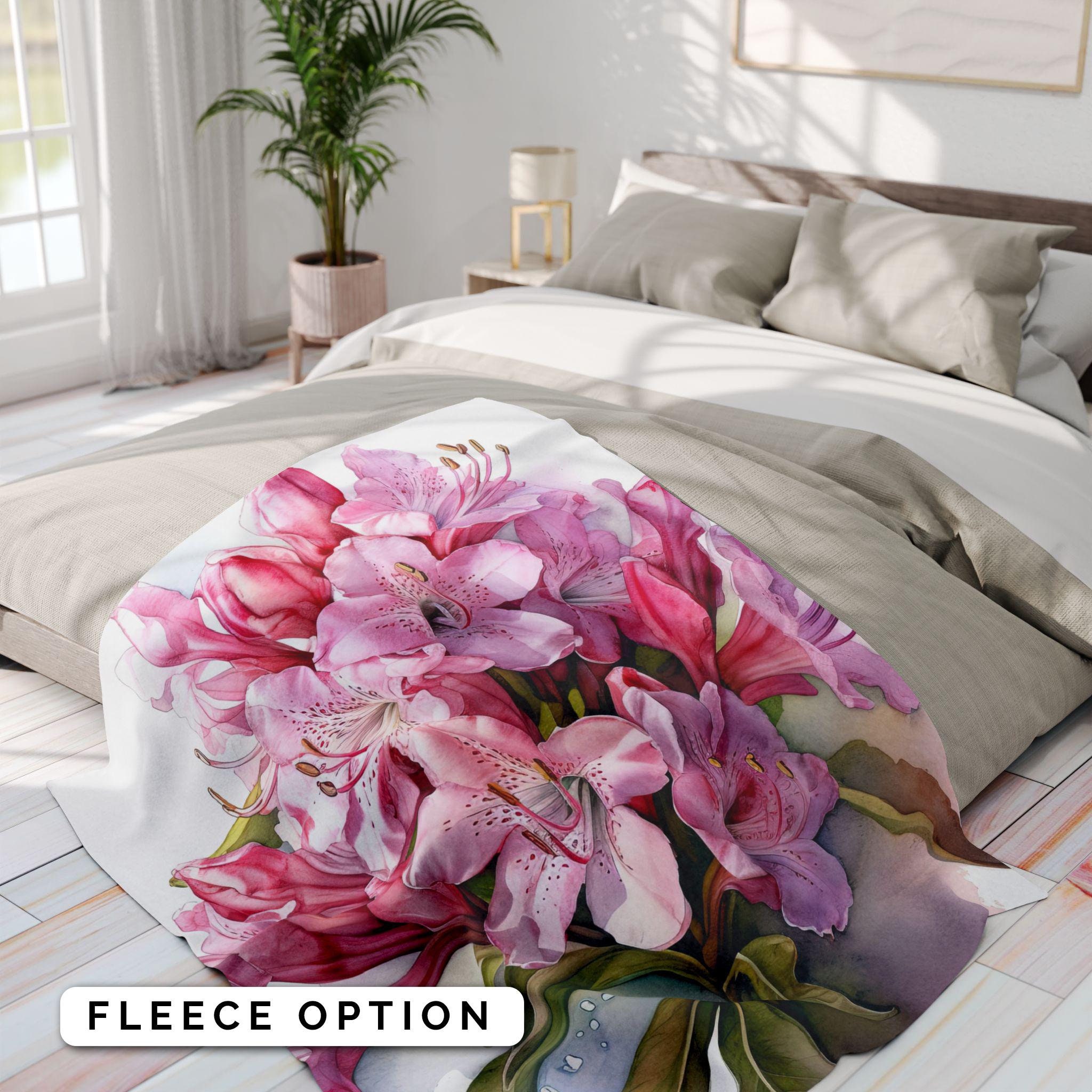 Azalea Throw Blanket, Rhododendron Bed Cover, Flowered Armchair