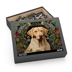 Labrador Retriever Jigsaw Puzzle, William Morris Inspired Lab Dog Game, Boho Indoor Home Goods, Power Animal #0327 WMAPZZ