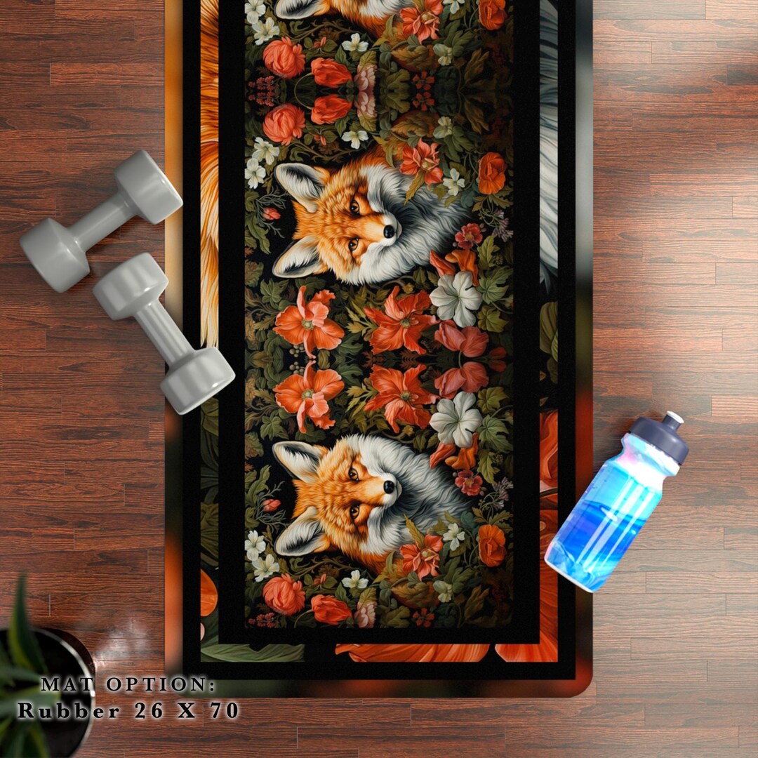 Fox Fitness Mat, William Morris Inspired Reynard, Botanical Red Foxy ...