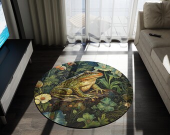 Frog Rug - William Morris Inspired Tree Frog Mat, Retro Power Animal Carpet with Bloomcore and Victorian Romance Style #0227 WMARUG