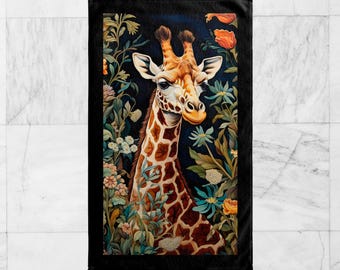 Giraffe Bath, Face, Hand Towel, William Morris Inspired, Bohemian Naturecore, Dreamlike Bloomcore, Enchanted Woodland Style #0157 WMABTW