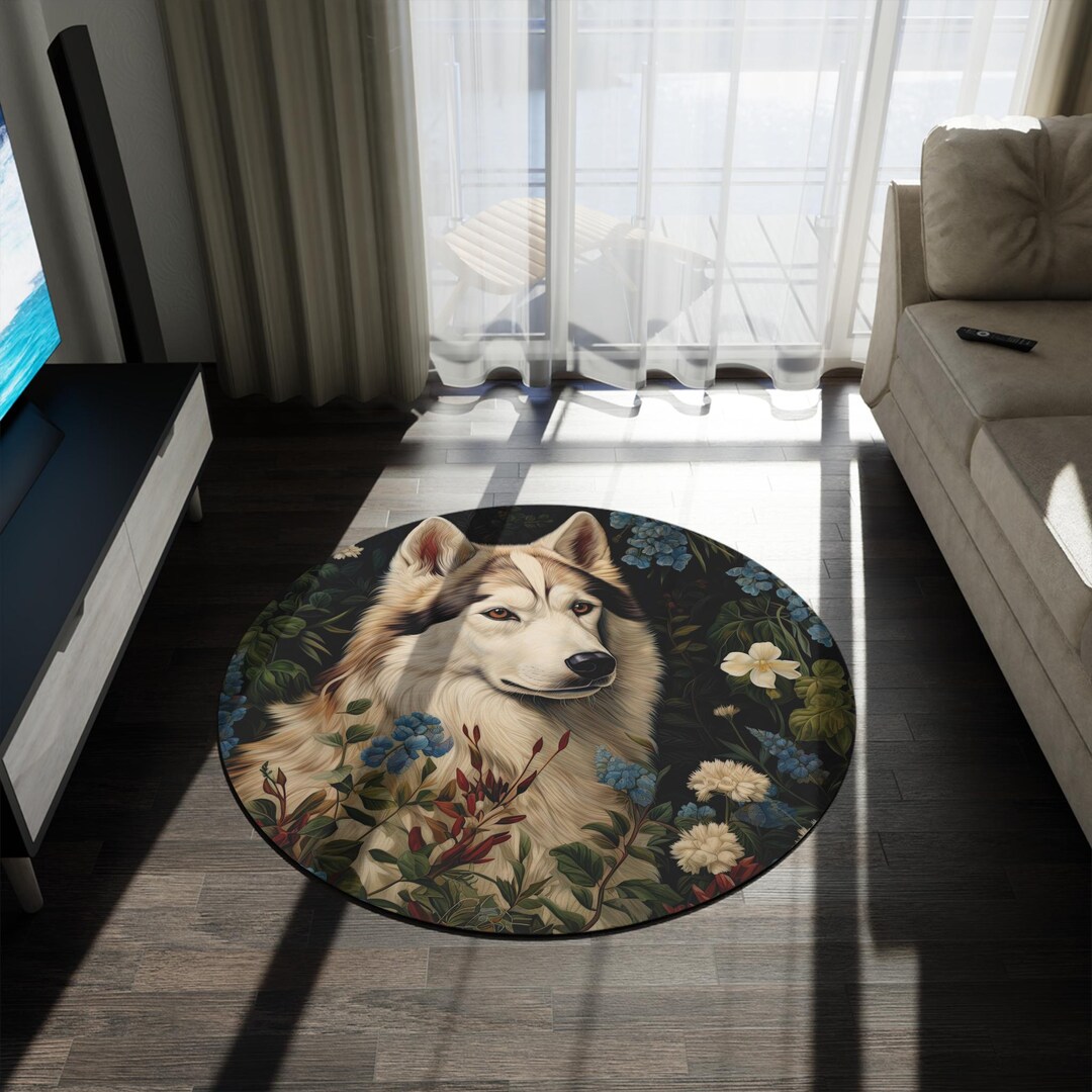 Husky Rug - William Morris Inspired Sibe Carpet, Retro Power Animal ...