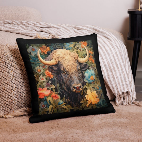 Buffalo Pillow - Abundance & Prosperity Symbol, William Morris Bison, Farmers and Breeders Bestseller, Nature Retreat Gift - INSERT INCLUDED