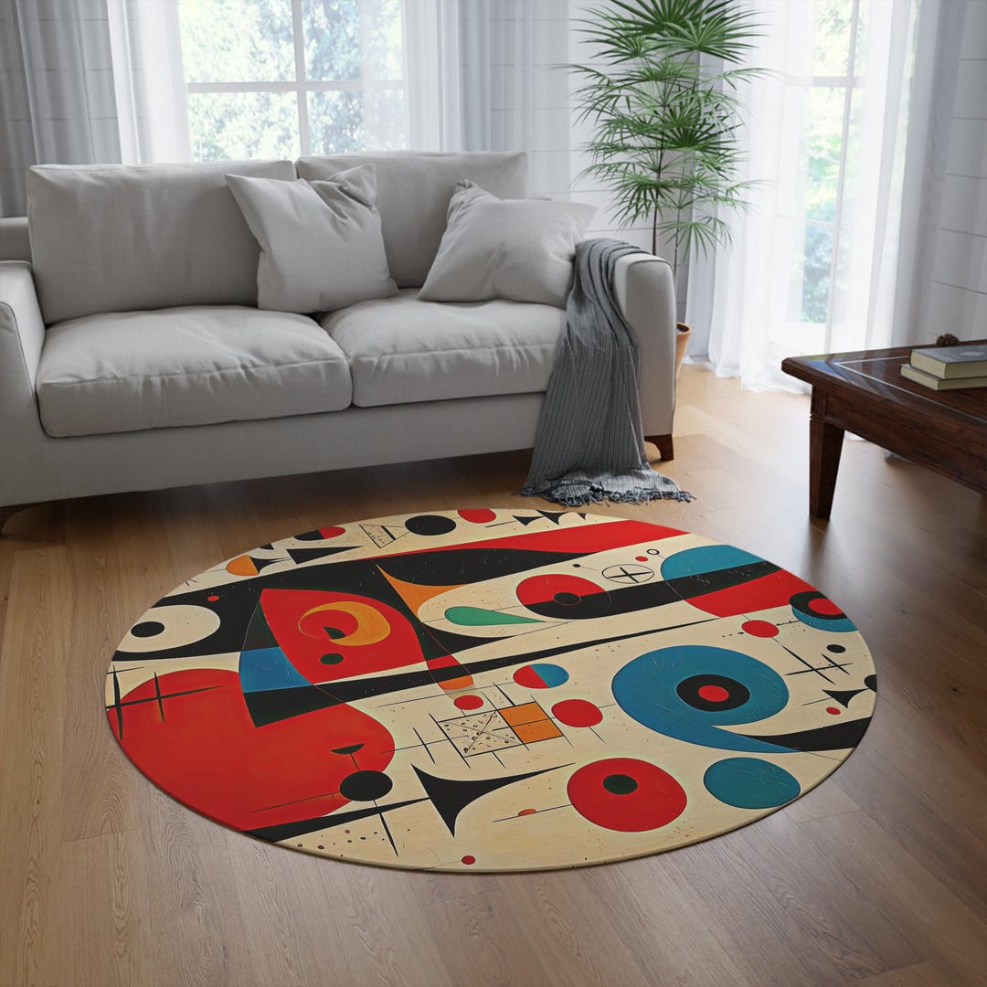 Throw Rug Inspired by Joan Miro, Surrealism Carpet, Fantastic Circular ...