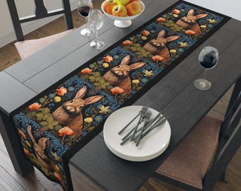 Rabbit Table Runner, William Morris Inspired Bunny, Flowercore Table Setting, Artsy Enchanted Hare, Boho Lover, Power Animal #0115 WMATRN