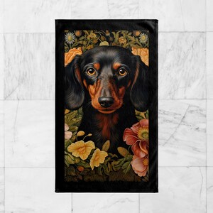 Dachshund Bath, Face, Hand Towel, William Morris Inspired Wiener Dog, Gradmacore Pet Lover, Boho Naturecore, Fairycore Gift #0298 WMABTW