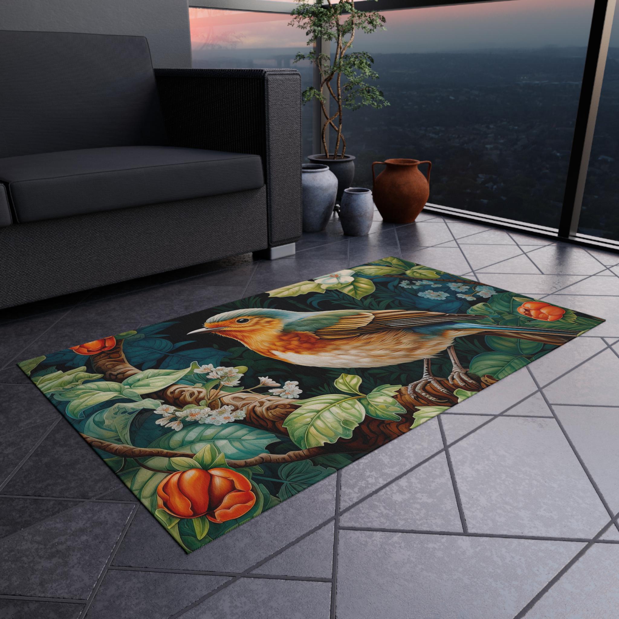Robin Bellavance Rite Rug Robin Rug - William Morris Inspired Bird Floor Covering, Mid Century ...