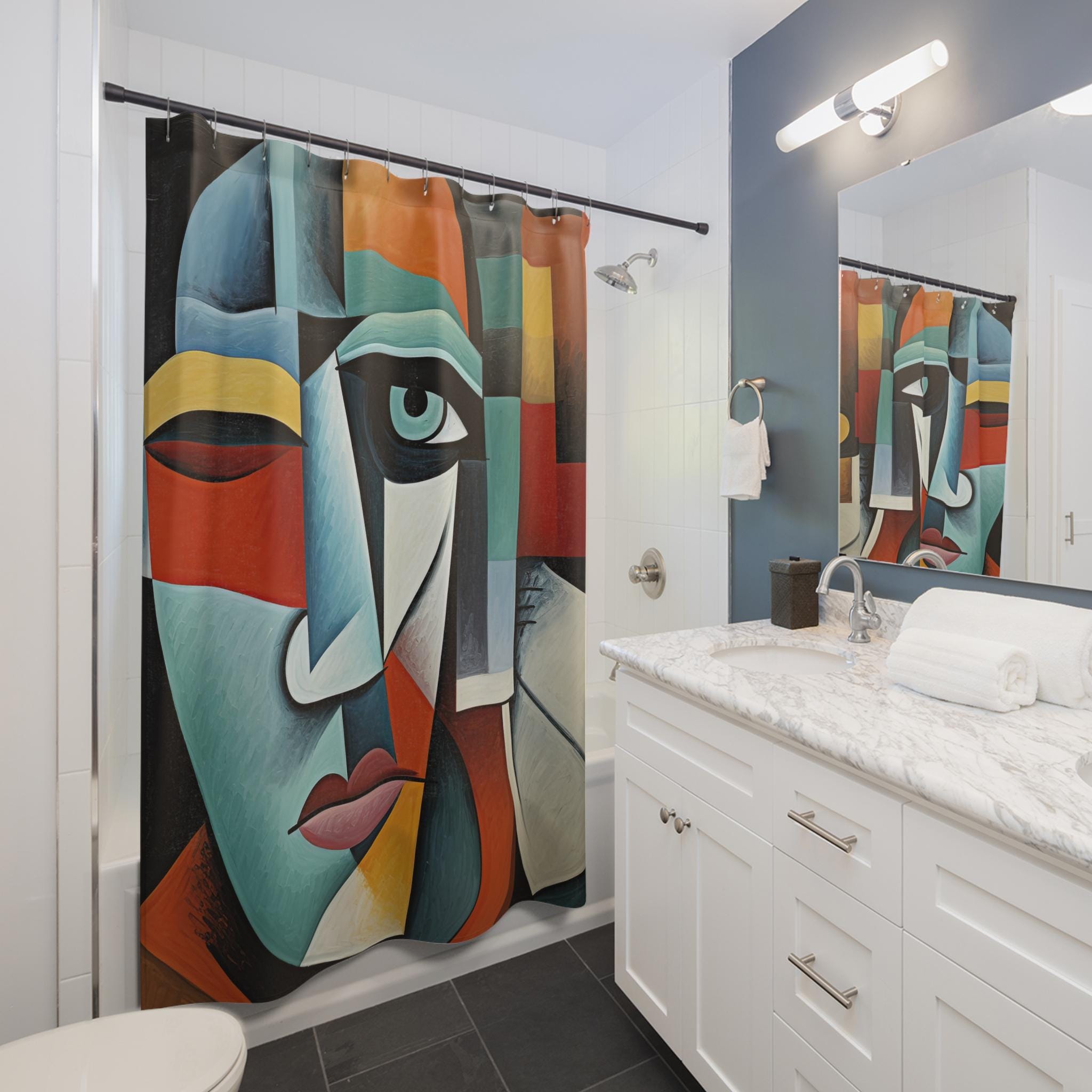 Cubism Bathing Pablo Picasso Inspired Bathroom Shower Curtain, Cubism Art, Waterproof ...