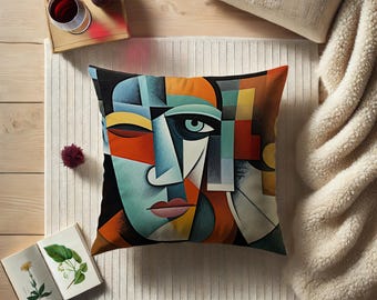 Stilvolles kubistisches Kissen inspiriert von Pablo Picasso, moderne abstrakte Kunst, kreatives Geschenk, Kubismus-Liebhaber, Kissenbezug, Kissen mit Einsatz #0365 AMSPLW