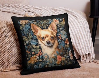 Chihuahua Pillow - Loyalty & Fearlessness, William Morris, Warmcore, Floral Artsy Throw Pillow, Dogcore, Animalcore Gift - INSERT INCLUDED