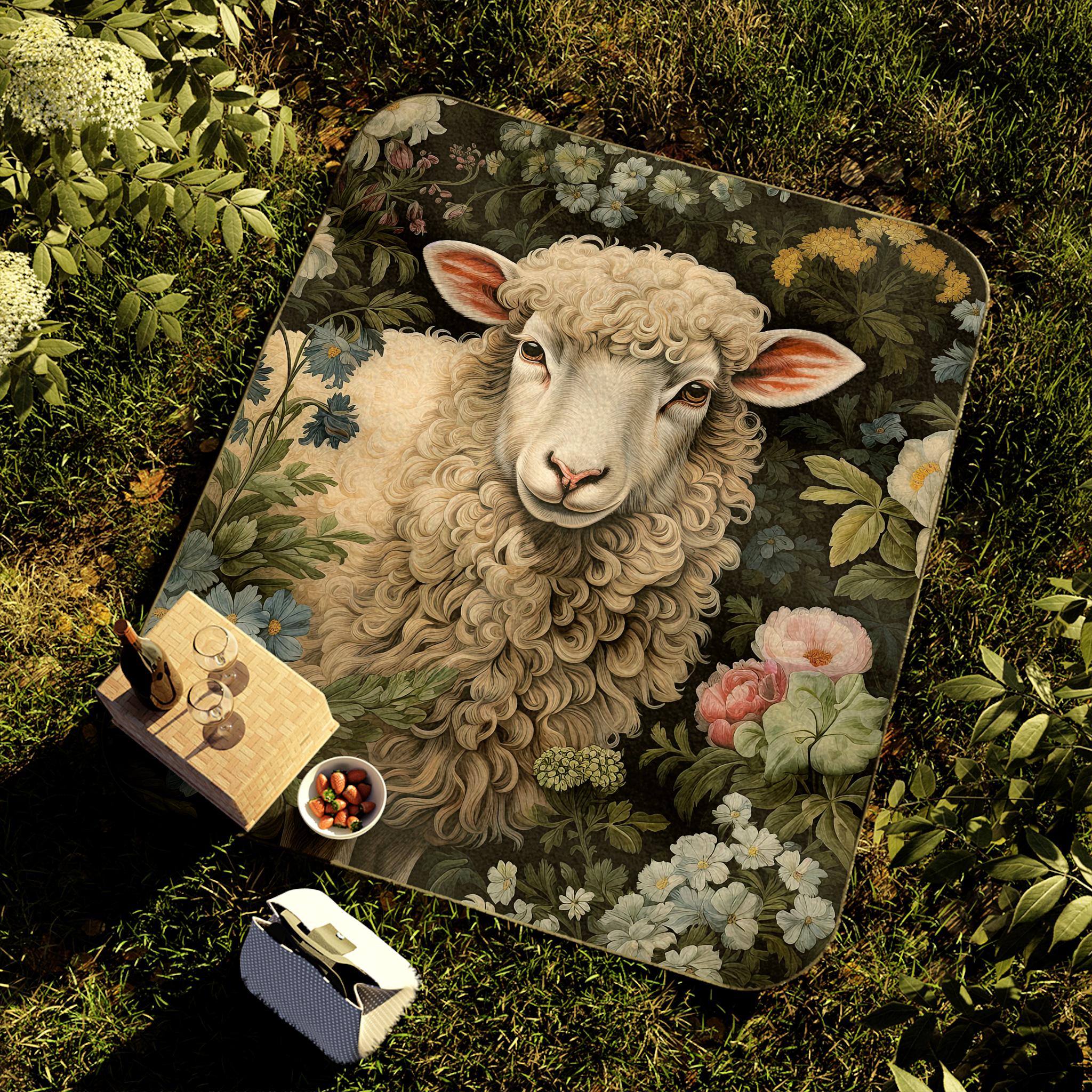 Sheep, Ewe, Lamb Picnic Blanket, William Morris Inspired