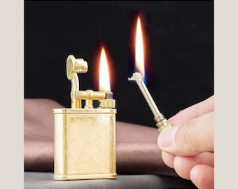 Antique Style Kerosene Lighter, 2-in-1 Permanent Match, Bronze Lift Arm Lighter, Vintage Inspired Flame, Refillable Oil Lighter Gift