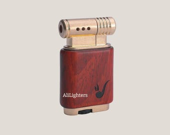 Handcrafted Wooden Pipe Lighter | Refillable Soft Flame Gas Lighter | Ideal for Cigarettes and Candles | Perfect Gift for Men & Women