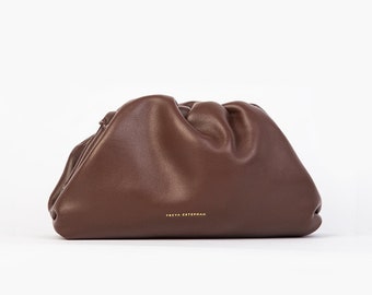 Leather Clutch Handbag Evening Bag - 100% genuine Leather brown FREYA ESTEPHAN